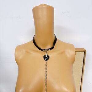 Gothic Faux Leather Choker with Silver Heart Pendant